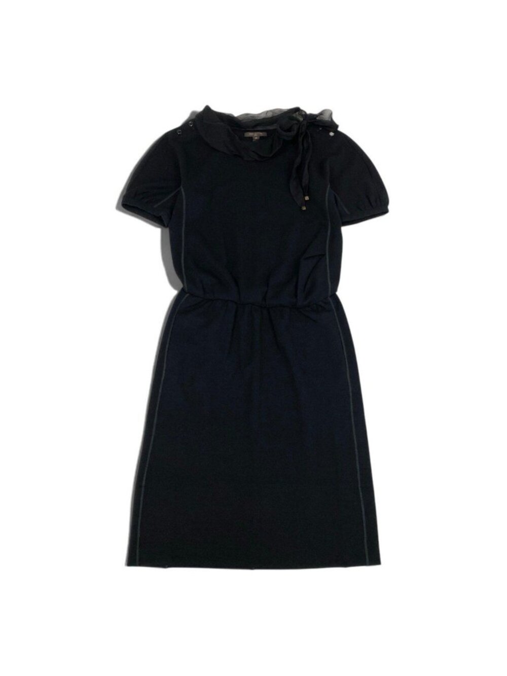 Louis Vuitton Short Sleeve Knit Dress Bow Tie Ribbon Black